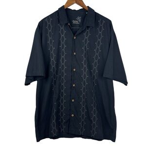 Tommy Bahama Black Silk Blend Card Suit Detailed Full Button Down Dress Shirt XL
